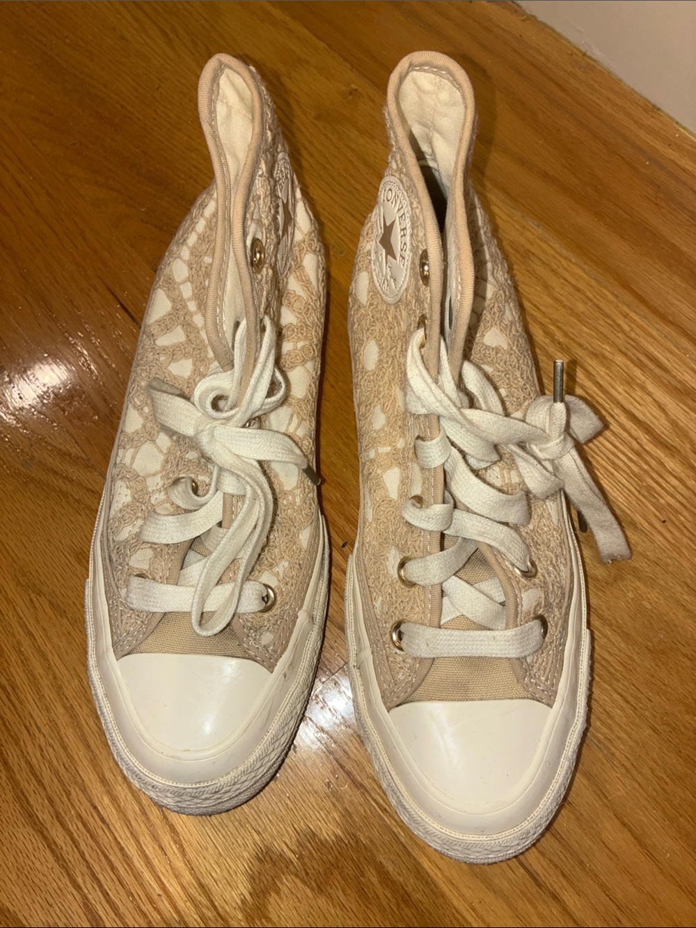 Converse High Top Sneakers in Beige and Cream Lace